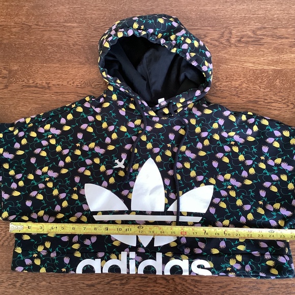 Adidas Originals Colorful Floral Patterned Cropped Hoodie Hooded Sweatshirt Top - Picture 12 of 12